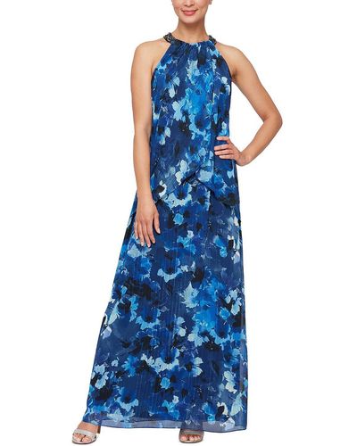SLNY Floral Print Maxi Evening Dress - Blue