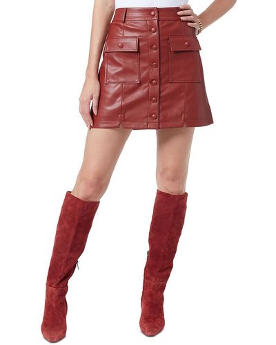 Sam Edelman Cara Faux Leather Button Mini Skirt - Red