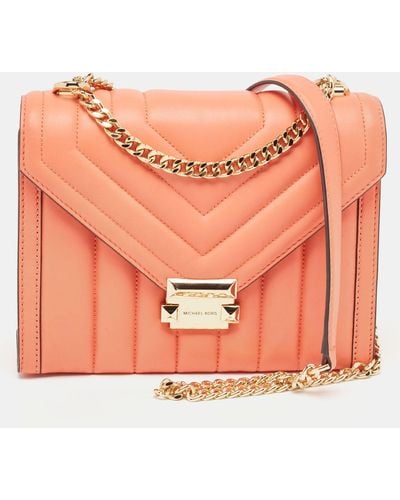 Michael Kors Peach Quilted Leather Large Whitney Shoulder Bag - Pink
