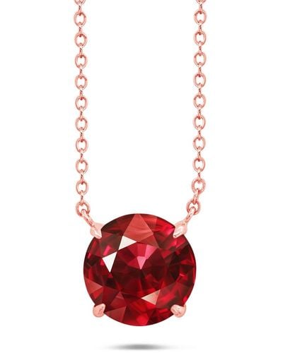 Nicole Miller Sterling Silver And 14k Rose Gold Overlay Gemstone Round Solitaire Pendant Necklace On 18 Inch Adjustable Chain - Red