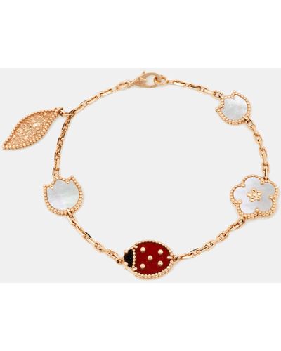 Van Cleef & Arpels Lucky Spring 5 Motif Multi Gemstone 18k Rose Gold Charm Bracelet - Metallic