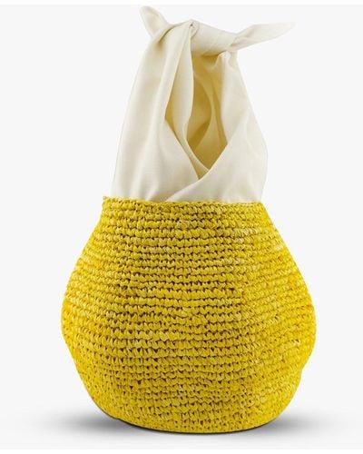 Kayu Mari Knitted Straw Tie-handle Bag - Yellow