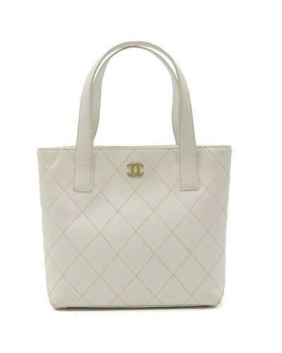 Chanel Wild Stitch Leather Tote Bag (pre-owned) - White
