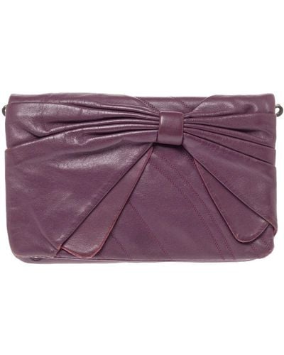 Nina Ricci Leather Pleated Bow Flap Shoulder Bag - Purple