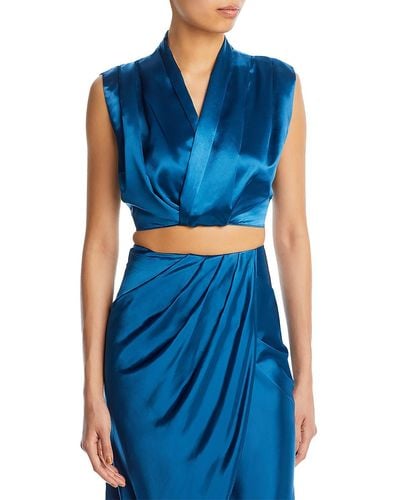 Line & Dot Twist Front Sleeveless Cropped - Blue