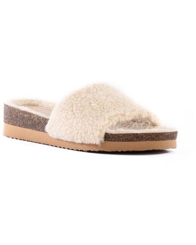 BC Footwear Get Going Cozy Faux Fur Slip On Slide Sandals - White