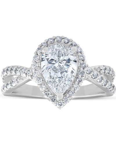 Pompeii3 1.60ct Pear Shape Halo Diamond Twist Engagement Ring - Metallic
