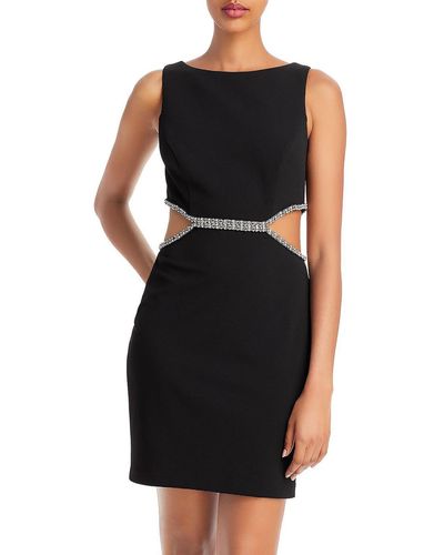 Aqua Rhinestone Cut-out Cocktail And Party Dress - Black