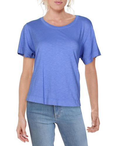 Velvet Cotton Crew Neck T-shirt - Blue