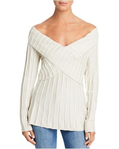 SINGLE THREAD Lurex Off The Shoulder Pullover Sweater - White