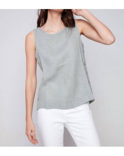 Charlie b Sleeveless Linen With Side Buttons Tank Top - Gray