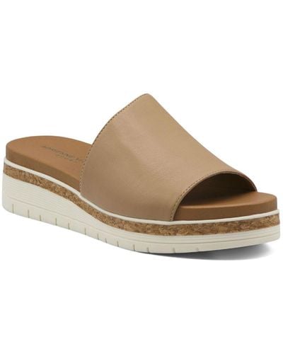 Adrienne Vittadini Provence Faux Leather Slip On Slide Sandals - Brown
