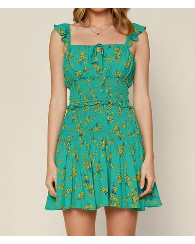 Skies Are Blue Floral Smocked Mini Dress - Green