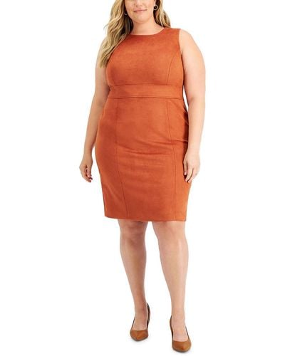 Kasper Plus Faux Suede Short Wear To Work Dress - Orange