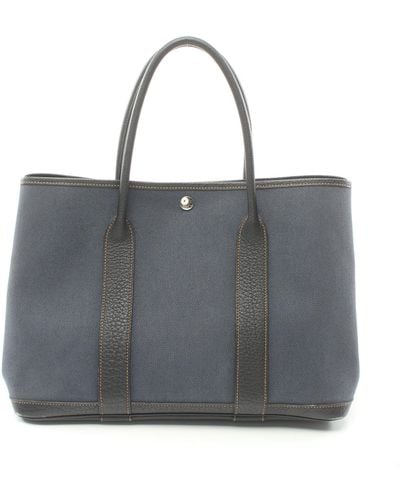 Hermès Garden Party Pm Handbag Tote Bag Denim Fonce Leather Navy Silver Hardware □p Stamp - Gray