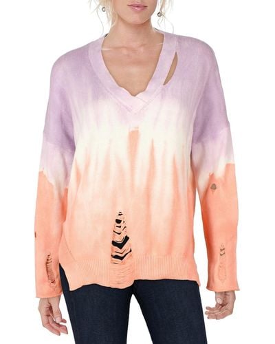 Fate Distroyed V Neck Pullover Sweater - Pink