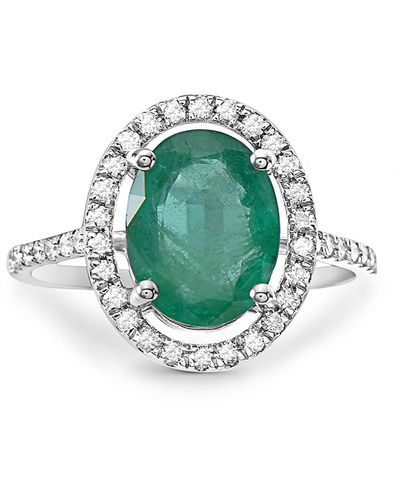 Fine Jewelry Emerald Diamond Halo Ring 14k Gold - Green