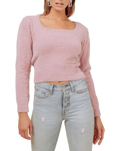 Astr Fuzzy Cropped Pullover Sweater - Blue
