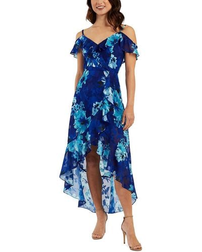 Bcx Floral Long Fit & Flare Dress - Blue