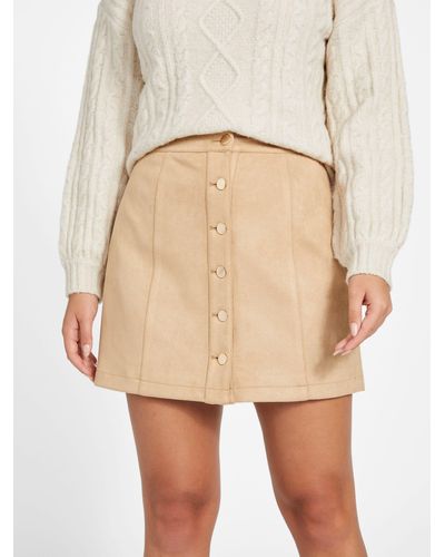 Guess Factory Erika Faux-suede Button Skirt - Natural