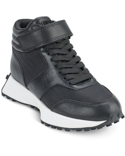 DKNY Faux Leather High-top Sneakers - Black