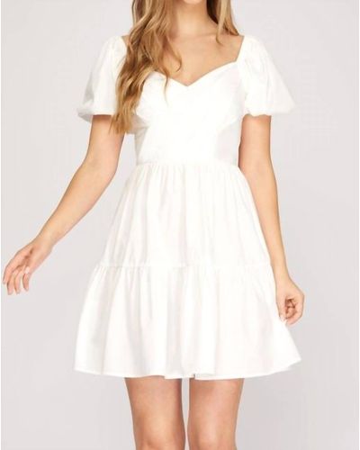 She + Sky V Neck Dress - White