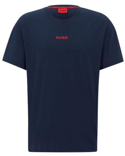 HUGO Stretch-cotton Jersey Pajama T-shirt With Red Logo - Blue