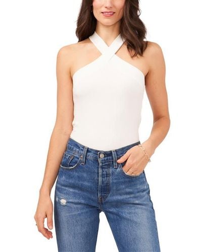 1.STATE Ribbed Halter Tank Top - Blue