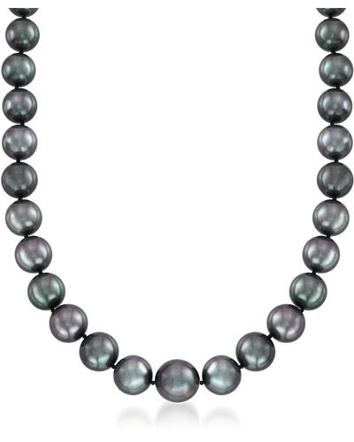 Ross-Simons 10-13mm Black Cultured Tahitian Pearl Necklace - Metallic