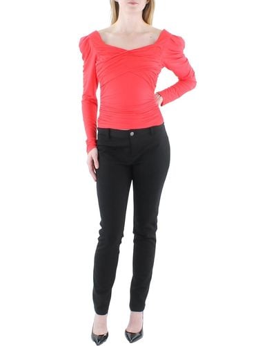 Lea & Viola Ruched Fitted Pullover Top - Red
