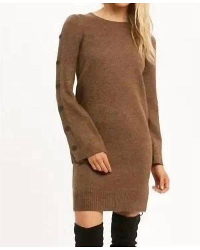 Mystree Farrah Button Sleeve Sweater Dress - Brown