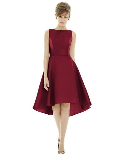 Alfred Sung Bateau Neck Satin High Low Cocktail Dress - Red