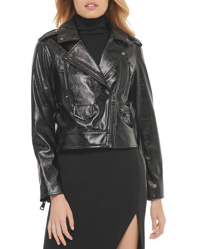 DKNY Faux Leather Biker Motorcycle Jacket - Black