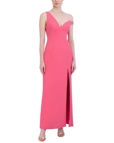BCBGMAXAZRIA Asymmetrical Neckline Long Dress With Slit - Pink