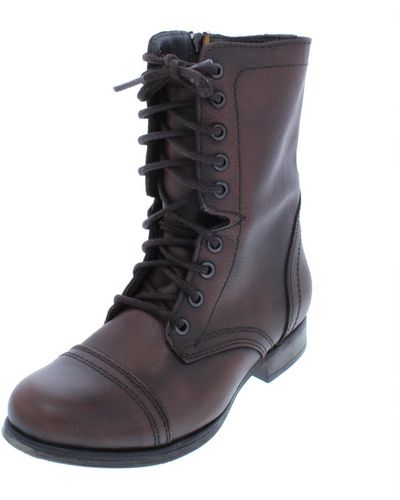 Steve Madden Troopa Leather Distressed Combat Boots - Black