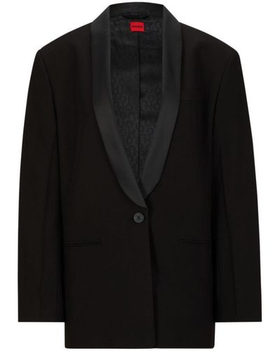 HUGO Oversize-fit Jacket With Shawl Lapels - Black
