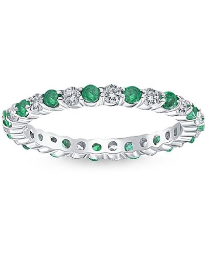 Pompeii3 1 Cttw Emerald & Diamond Wedding Eternity Stackable Ring 10k White Gold - Green
