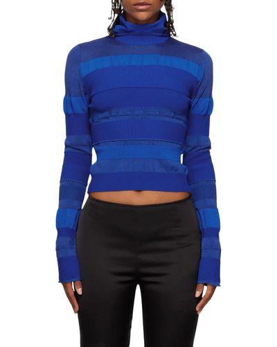 Acne Studios Ribbed High Neck Top In Blue