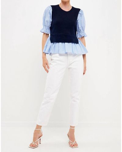 English Factory Mandy Sweater Mixed Top - Blue