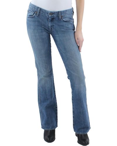7 For All Mankind Faded Slightly Distressed Flare Jeans - Blue