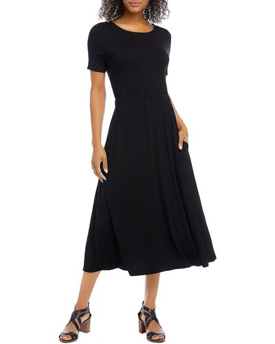 Karen Kane Artisan Crewneck Short Sleeve Midi Dress - Black