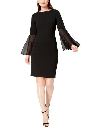 Calvin Klein Sheer Bell Sleeve Sheath Dress - Black