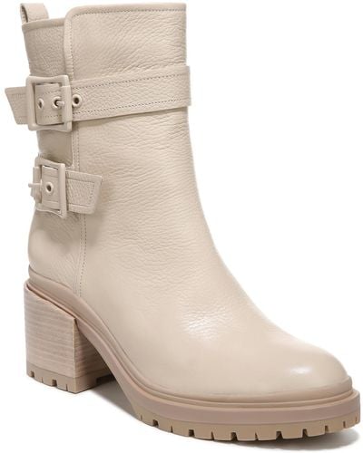 Naturalizer Trina Leather Block Heel Motorcycle Boots - Natural