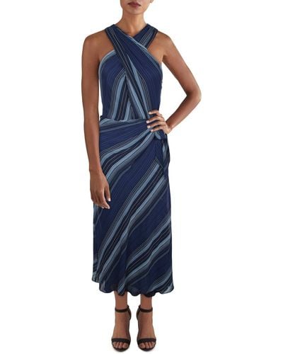 Lauren by Ralph Lauren Striped Midi Fit & Flare Dress - Blue