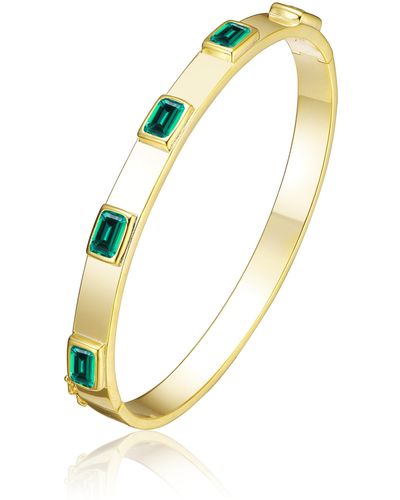 Rachel Glauber Rg 14k Gold Plated Emerald Cubic Zirconia Bangle Bracelet - Metallic