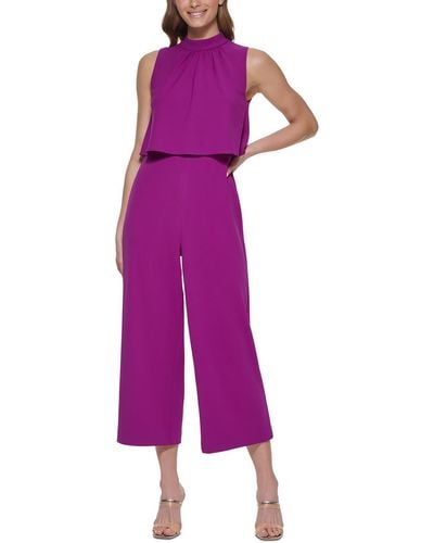 DKNY Petites Mockneck Overlay Jumpsuit - Purple