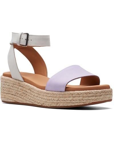 Clarks Kimmei Ivy Leather Ankle Strap Wedge Sandals - Metallic