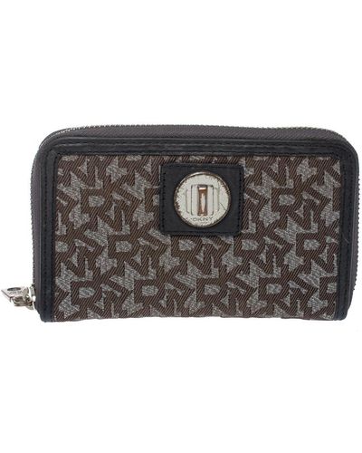 DKNY Monogram Canvas And Leather Zip Around Wallet - Black
