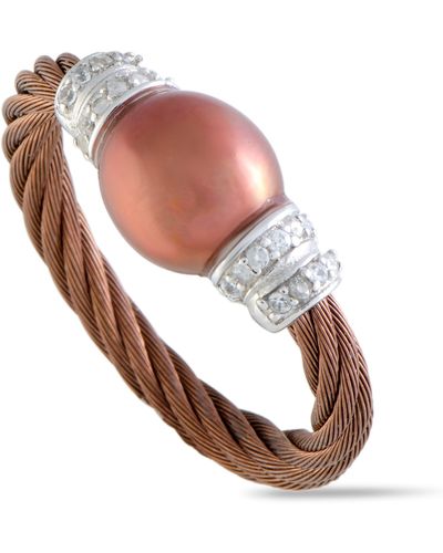 Charriol Pearl Stainless Steel Bronze Pvd Pearl And White Cubic Zirconia Cable Ring