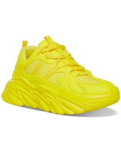 Madden Girl Wave Faux Leather Lace-up Casual And Fashion Sneakers - Yellow
